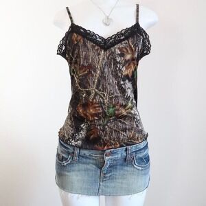 y2k camo realtree lace trim cami top silky size L